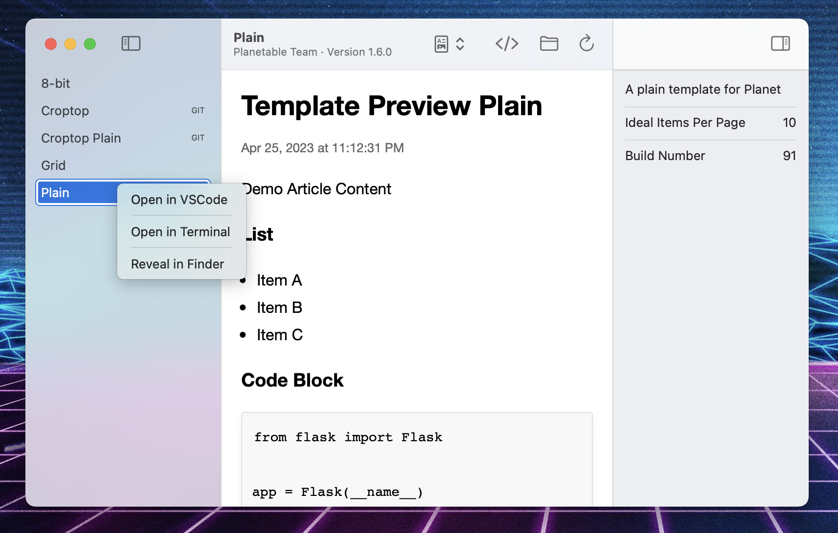 Template Browser: Open in VS Code